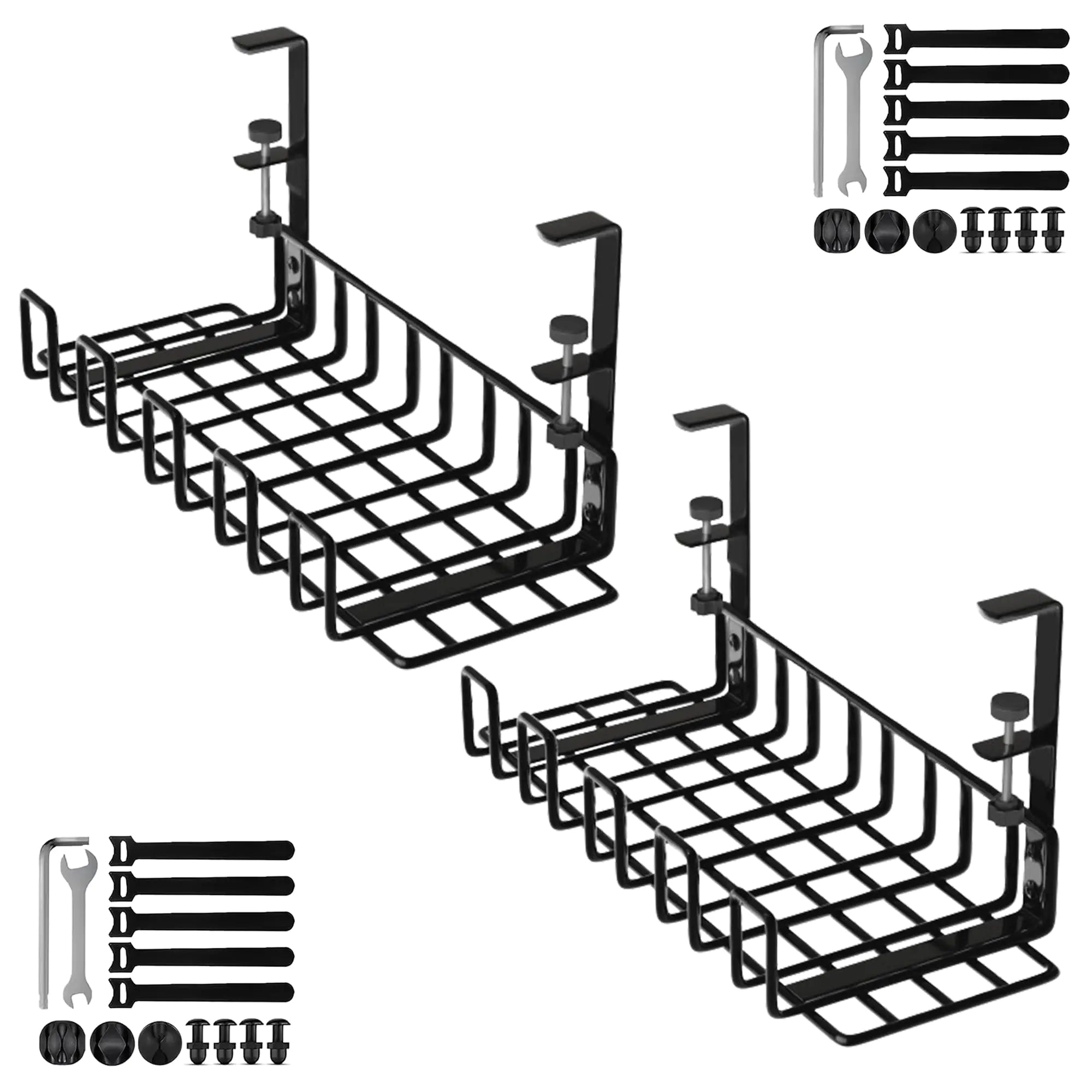 Under Desk Cable Management Tray 16” No Drill Cord Organizer with Clamps for Wire Management 4mm Sturdy Wire Desk Cable Organizer Tray Cable Management Rack for Home & Office (Pack of 2)